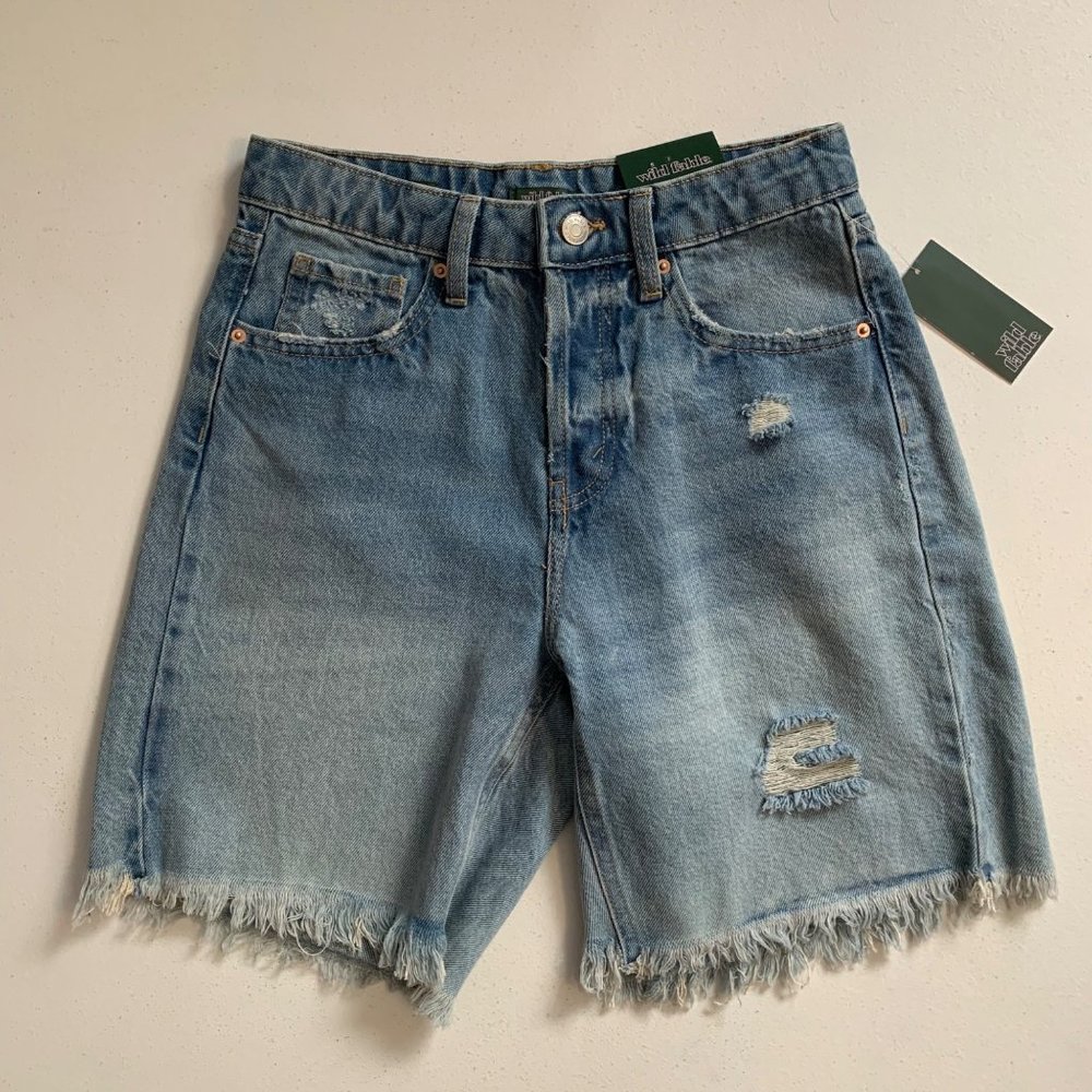 Wild Fable Jean Bermuda Shorts Size 0 High Rise Raw Hem Denim NWT